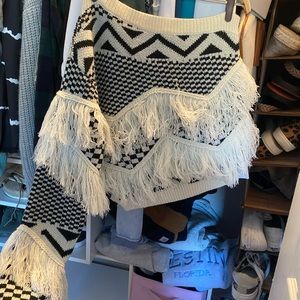 Fringe one shoulder sweater